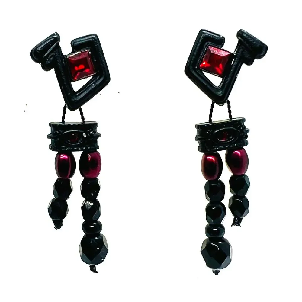 Chico's Black Red Geometric Dangle Earrings Pierced Gothic Avant Garde